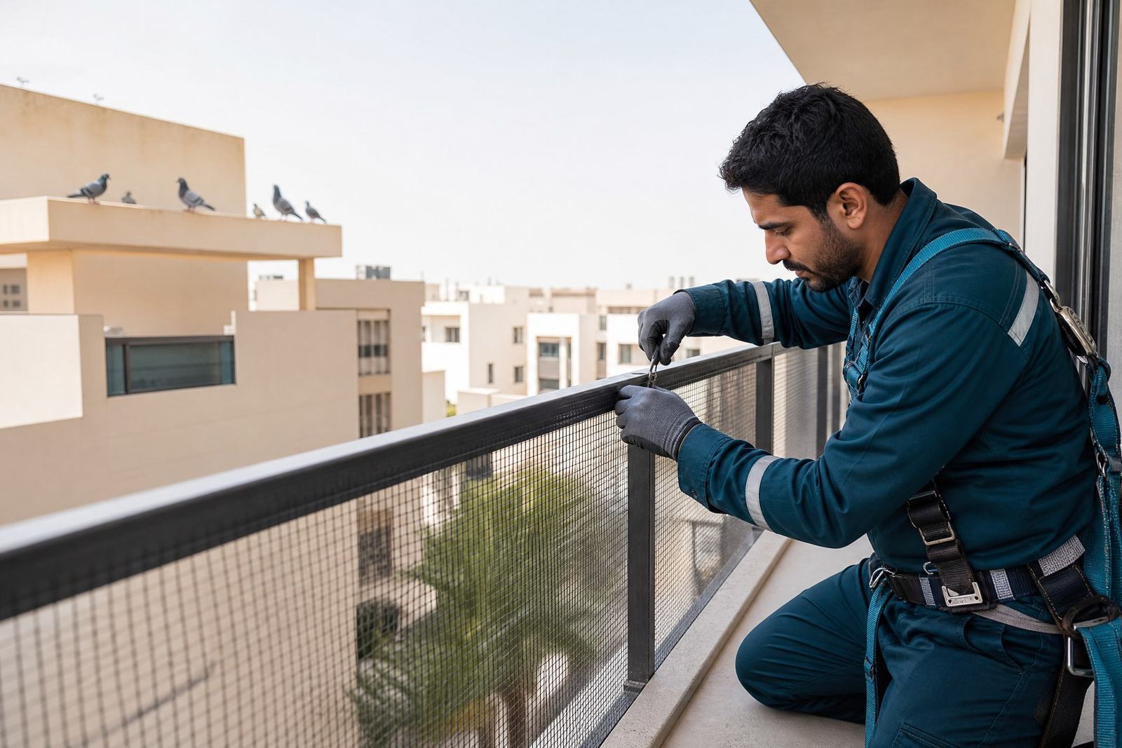 تركيب طارد الحمام على واجهة مبنى